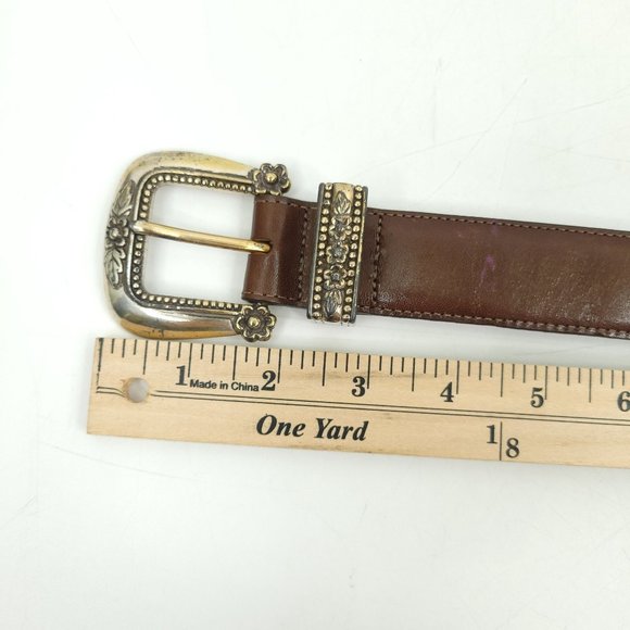 Talbots Womens Brown Leather Belt Vtg Size M Gardening Theme Charms Silver Tone main image 5